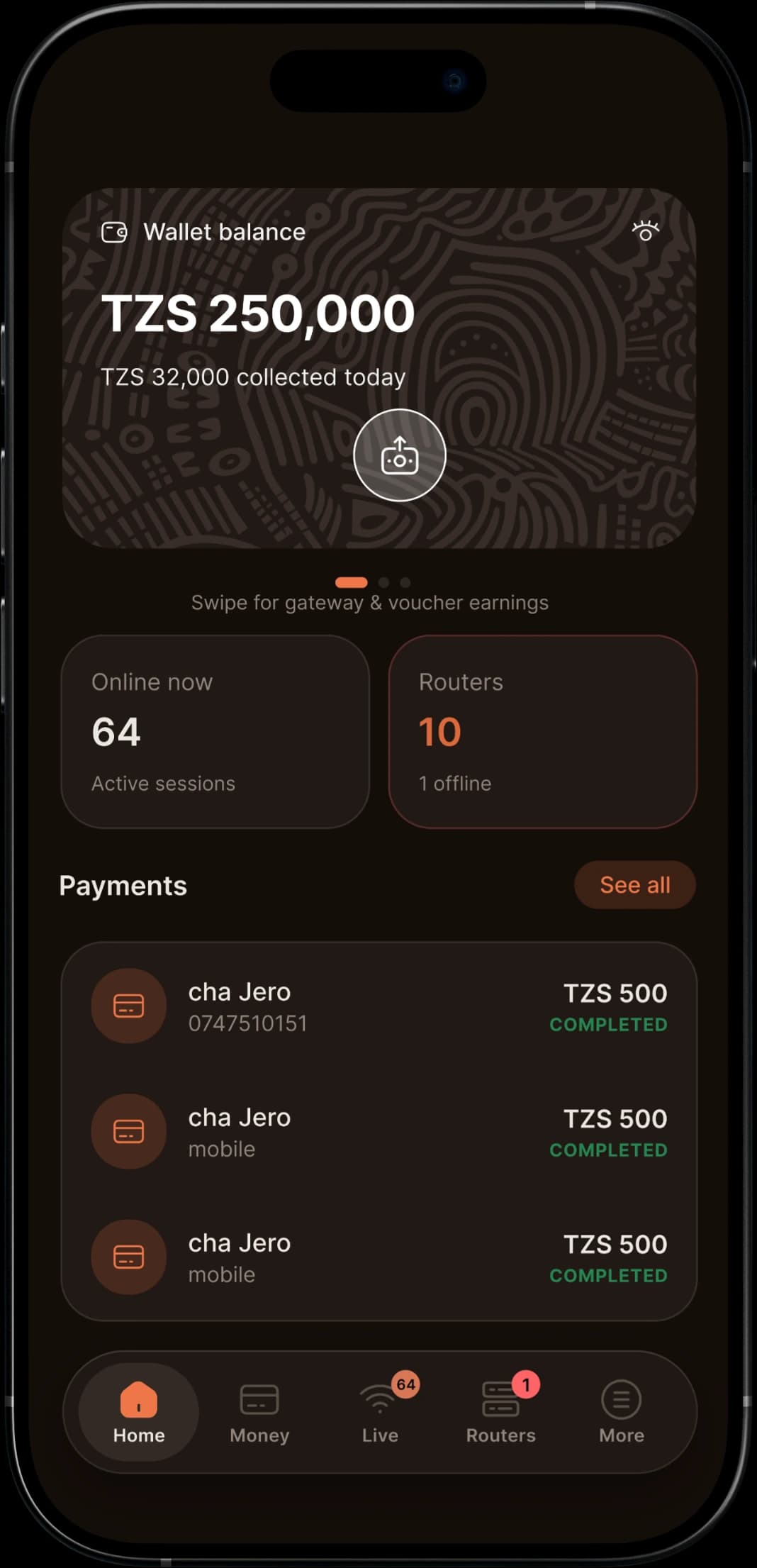 Dashboard on mobile phone