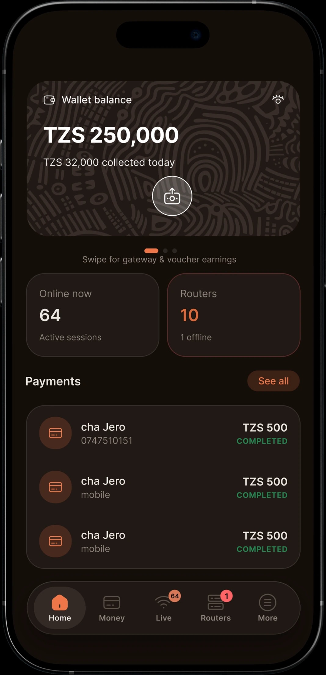 Dashboard on mobile phone